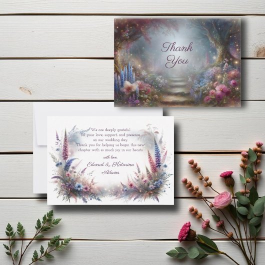 Mystieke Floral Forest Wedding Bedankkaart