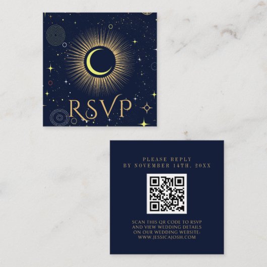 Mystieke Galaxy Navy Blue QR Code Bruiloft RSVP Informatiekaartje (Voorkant / Achterkant)
