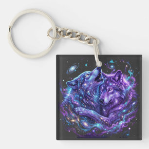 Mystieke Galaxy Wolf Hoodie – Blauwe Kosmische Wol Sleutelhanger