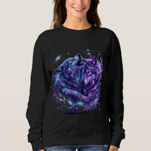 Mystieke Galaxy Wolf Hoodie – Blauwe Kosmische Wol Trui