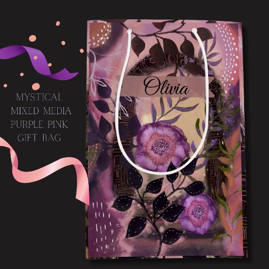 Mystieke gemengde-media bloemenboog Paars Roze Medium Cadeauzakje