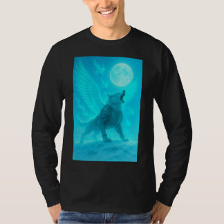 Mystieke gevleugelde wolf die naar de maan huilt t-shirt