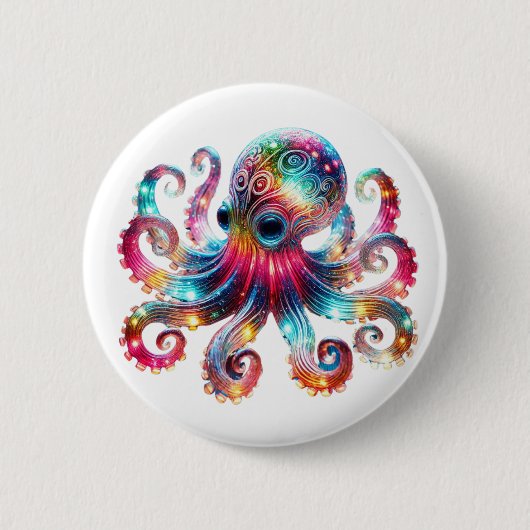 Mystieke gloeiende octopus ronde button 5,7 cm (Voorkant)