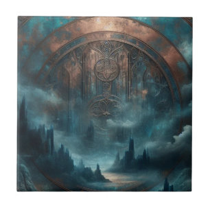 Mystieke gotische Steampunk-kunst - Blauwe koperen Tegeltje