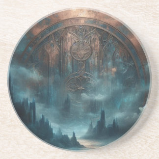 Mystieke Gotische Steampunk Kunst - Blauwe Koperen Zandsteen Onderzetter
