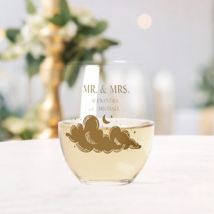 Mystieke gouden hemelse bruiloft wijnglas zonder voet