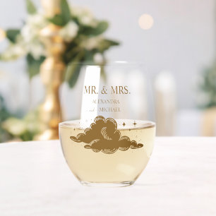 Mystieke gouden hemelse bruiloft wijnglas zonder voet