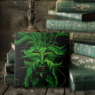 Mystieke Greenman Bos Geest Blad Gezicht Fantasie Tegeltje