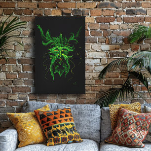 Mystieke Greenman Bosgeest Blad Gezicht Fantasie Canvas Afdruk
