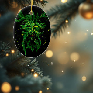 Mystieke Greenman Bosgeest Blad Gezicht Fantasie Keramisch Ornament