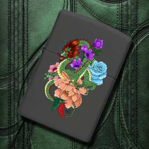 Mystieke Groene Chinese Draak Bloemig Marineblauw