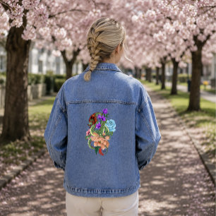 Mystieke Groene Chinese Draak Bloemig Marineblauw Denim Jacket