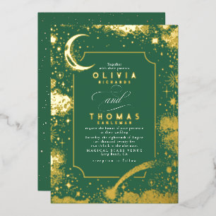 Mystieke Halve Maan Sterrennacht Boho Bruiloft Folie Uitnodiging