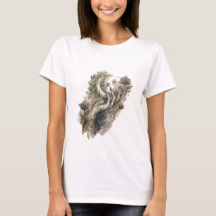 Mystieke Hand en Halve Maan Boho Waterverf Bloem T-shirt