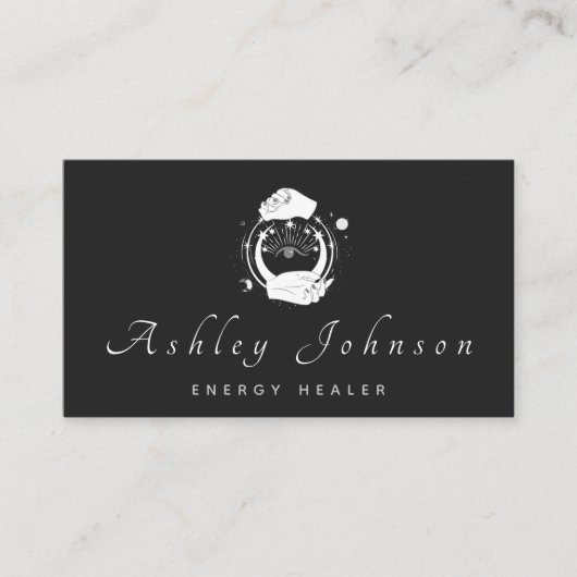Mystieke handen en derde oog maan paranormaal visitekaartje (Voorkant)