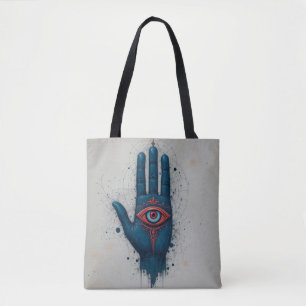 Mystieke handillustratie met rood oog draagtas