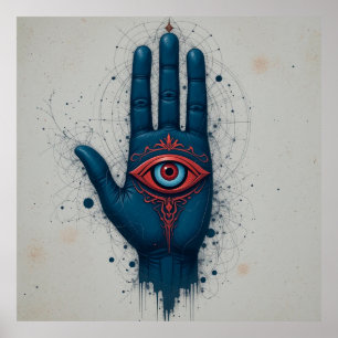 Mystieke handillustratie met rood oog poster