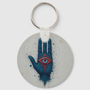 Mystieke handillustratie met rood oog sleutelhanger