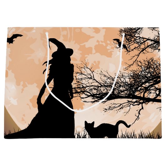 Mystieke heks en kat volle maan groot cadeauzakje (Voorkant)