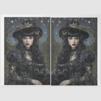 Mystieke heks met kat gespiegeld Weefselpapier Tissuepapier