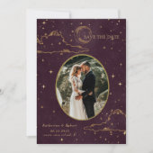 Mystieke Hemelse Gouden Maan Wolken Bruiloft Save The Date (Voorkant)