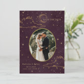 Mystieke Hemelse Gouden Maan Wolken Bruiloft Save The Date (Staand voorkant)