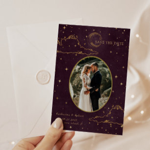 Mystieke Hemelse Gouden Maan Wolken Bruiloft Save The Date