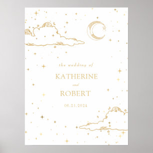 Mystieke Hemelse Gouden Maan Wolken Trouwen Poster