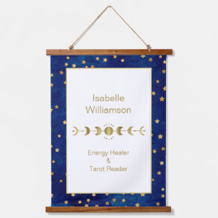 Mystieke Hemelse Sterren Maanfase Marineblauw Hangend Wandkleed