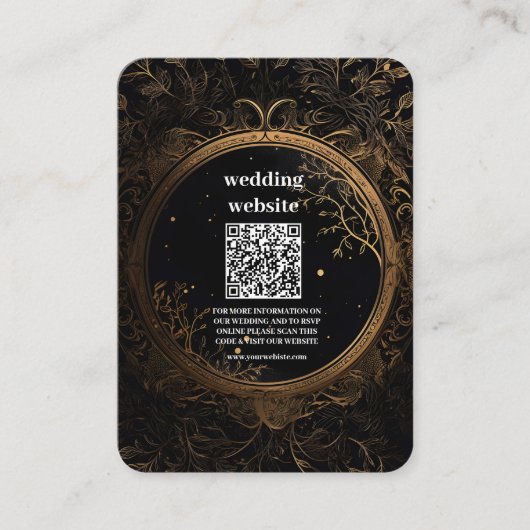 Mystieke Hemelse Zwart en Gouden Bruiloft Informatiekaartje (Voorkant)