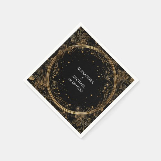 Mystieke Hemelse Zwart en Gouden Bruiloft Servet (Hoek)