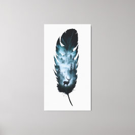 Mystieke herten in Forest Feather Large Canvas Afdruk