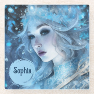 Mystieke Ice Queen - Fantasy Winter Goddess Art Glazen Onderzetter