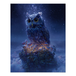 Mystieke Ijsuil op Drijvend Eiland Fantasie Kunst Perfect Poster