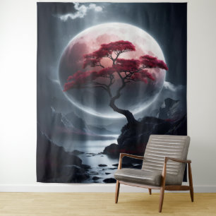 Mystieke Japanse Stijl Roze Boom Wandkleed