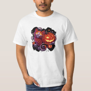 Mystieke kat en gloeiende pompoenen t-shirt