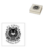 Mystieke kat met bloemen Boek Ex Libris Rubberstempel (Gestempeld)