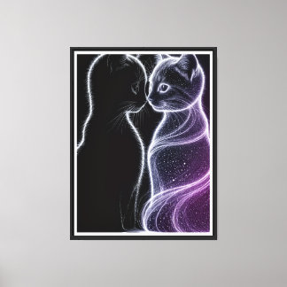 Mystieke katten – Zwarte en lichte duo op donkere Canvas Afdruk