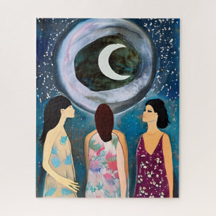 Mystieke Kunst Vrouwen die naar de Maan kijken Legpuzzel