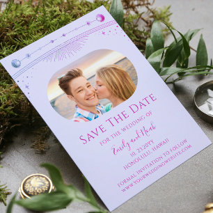 Mystieke Lavendel Roze Zon Maan Star Space Save The Date