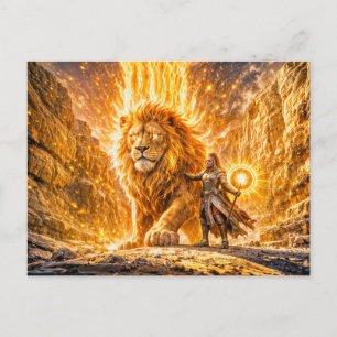 Mystieke Leeuw Zodiac in Vuurachtig Fantasie Lands Briefkaart
