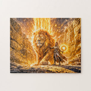 Mystieke Leeuw Zodiac in Vuurrijk Fantasie Scene Legpuzzel