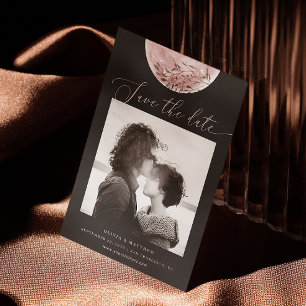 Mystieke Maan   Elegante Zwarte Kosmische Fototrou Save The Date