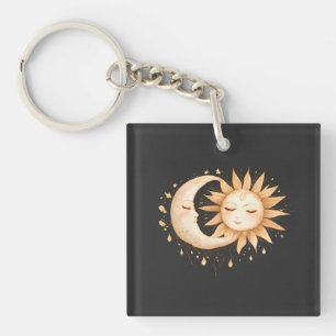 Mystieke Maan en Zon Celestiaals Boho Stijl Sleutelhanger