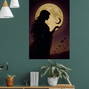 Mystieke Maan Godin, Hemelse Vrouw Silhouet Poster