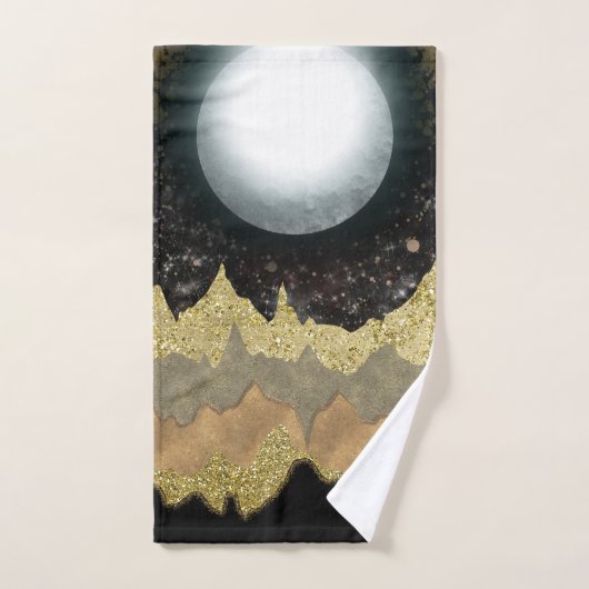 Mystieke Maan Gouden Bergen Landschap Moderne Glam Bad Handdoek (Handdoek)
