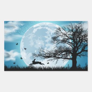 Mystieke Maan met Konijn Silhouet Rechthoekige Sticker