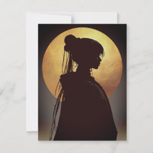 Mystieke Maanlicht Silhouet – Elegante Anime Briefkaart