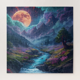 Mystieke maanverlichte bergvallei - Fantasie rivie Legpuzzel