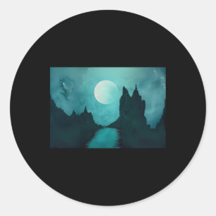 Mystieke maanverlichte landschap Fantasy nachtscèn Ronde Sticker